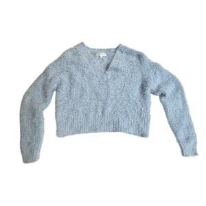 Ultra Flirt Fuzzy V-Neck SWEATER Crop Top Women's SMALL Long Sleeve Soft Fringy